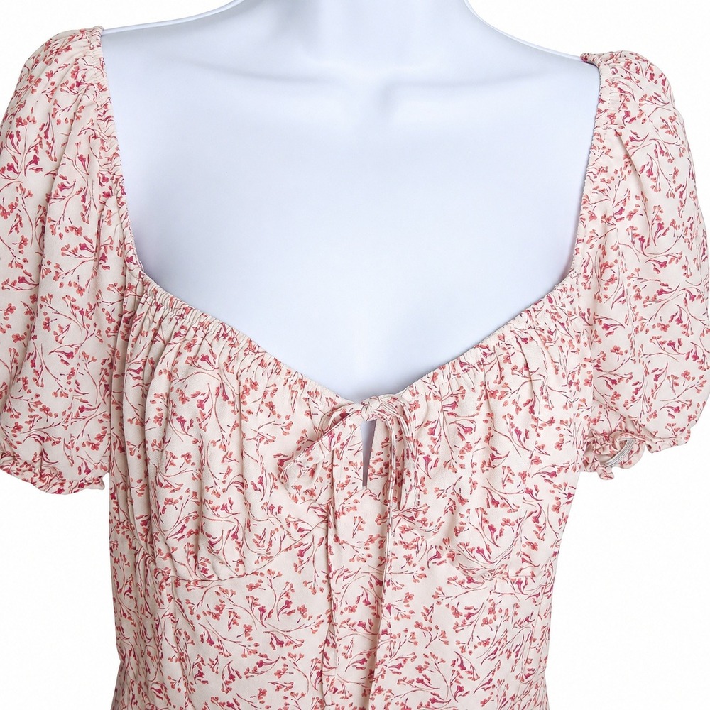 Trixxi Women L Pink Floral Midi Dress Cottagecore Coquette Puff Sleeve Smocked - Picture 4 of 13